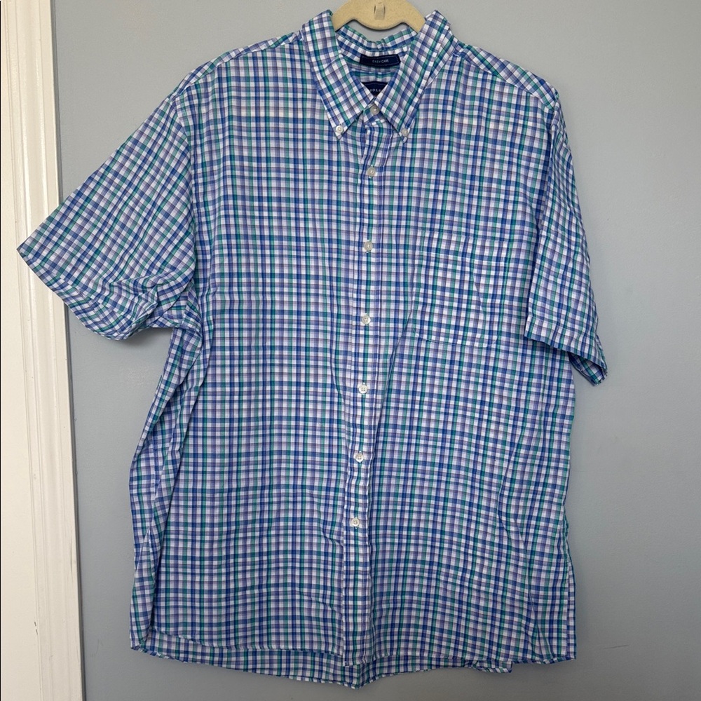 Saddlebred Blue and Green Plaid Short-Sleeve Button-Up Shirt